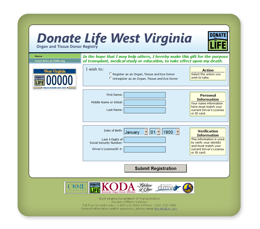 Donate Life WV Registry