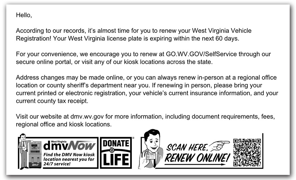 Vehicle Registration Renewal Reminder Postcard
