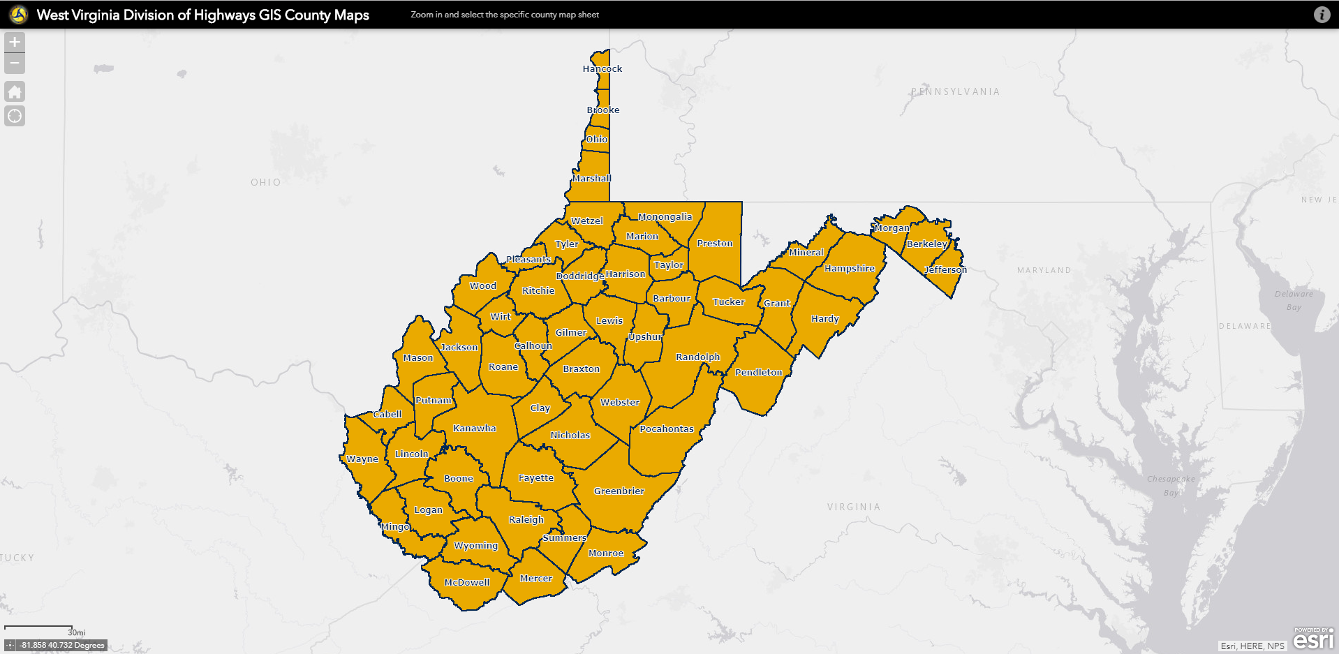 WVDOH County Maps App